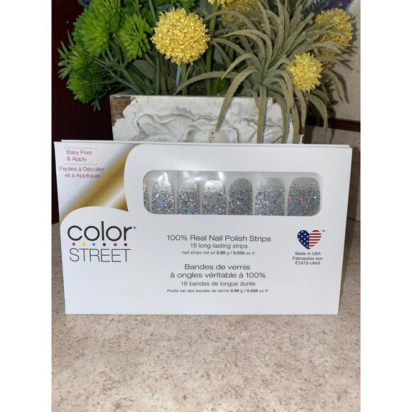 Color Street 100% Real Nail Polish Strips - Glitter Silver Design  Easy Peel & A - Picture 1 of 5